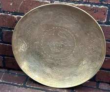 Vintage Large 14'' Engraved Brass Bowl over 3 pounds solid brass
