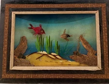 Vintage Ucagco Japan 10x14" 3d Feather Fish Painting Shadow Box Art #2