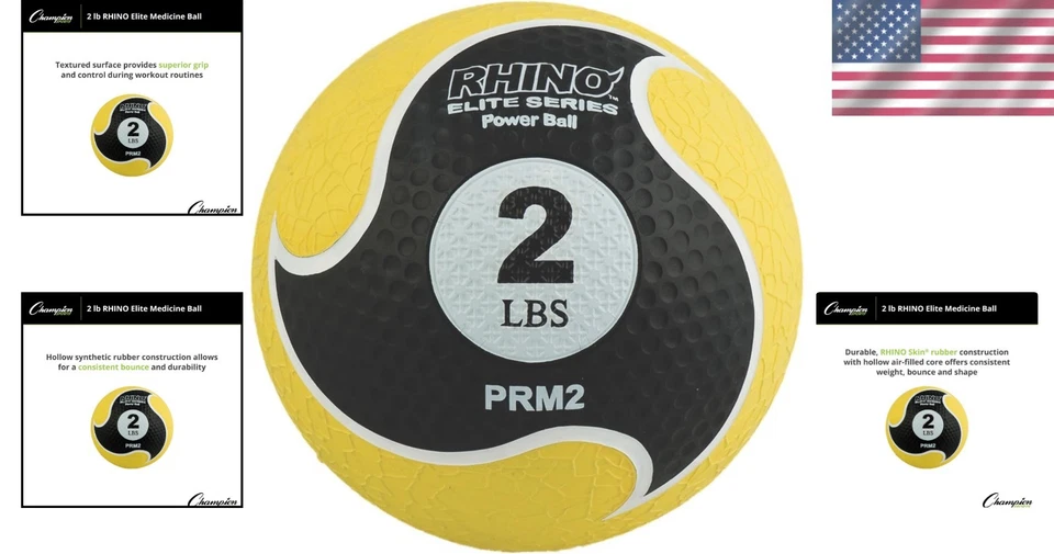 2lb Rhino Elite Medicine Ball - Durable Rubber for Core & Strength Training - Image 2 of 4