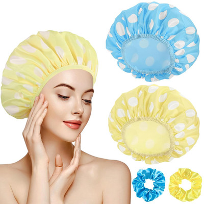 2 Packs Large Shower Cap, Waterproof Reusable Shower Cap Double Layers Hat Bath