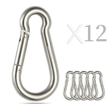 304 Stainless Steel Spring Snap Hook Carabiner Clips 440 Lbs, Set Of 12