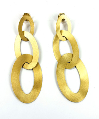 925 SILVER GOLD AND SATIN FLAT PLATE OVAL AQUAFORTE EARRINGS