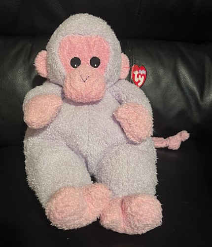 VINTAGE 1999 Ty Baby Monkey Purple Pink Rattle Plush Toy Monkey Baby w ...