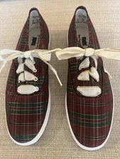 NEW Vtg Keds Christmas Plaid Sparkly Tennis Shoes Women 9 Burgundy Green Gold