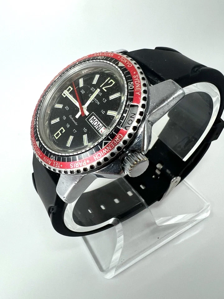 Reloj Clinton Automático Hora Mundial Bisel Día Fecha, Funciona Foto 4 de 4