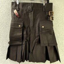Majestic Kilt Mens 30 Black Cargo Utility Heavy Thick Scottish Snap Buckle