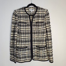 St John Collection Marie Gray Women's Tweed Boucle Blazer Sz 10 Black  Cream