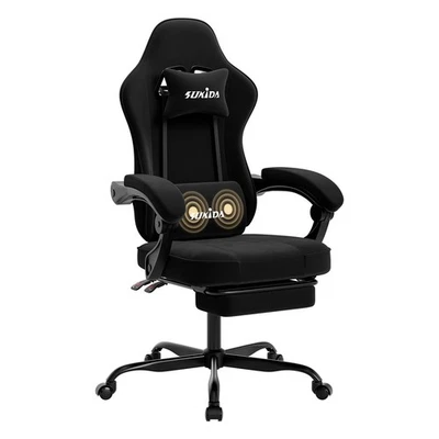 WOTSTA Gaming Stuhl Gestrick Stoff Massage Gaming Sessel mit Fußstütze Ergonomischer PC