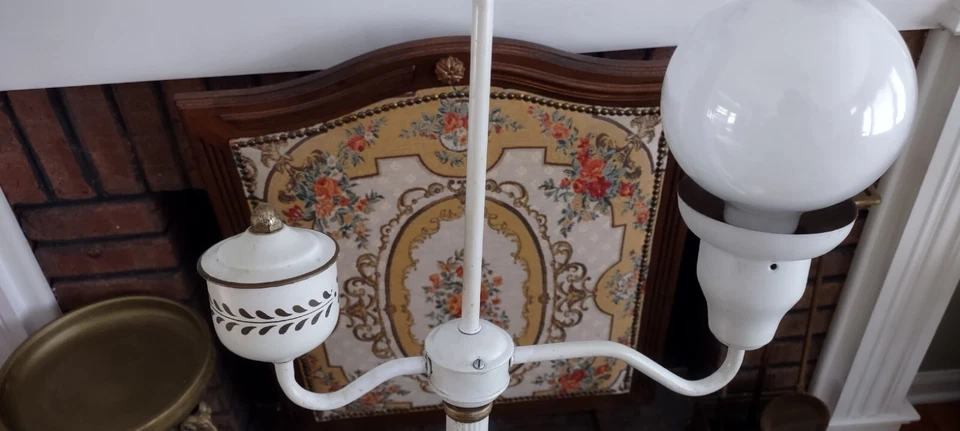 Lámpara de pie vintage Tole oro blanco globo antorcha Foto 2 de 4