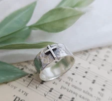 Sterling Silver Cross Ring, Old Rugged Christian Ring, Confirmation Gift For Her