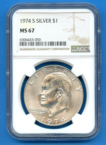 1974 S NGC MS67 Eisenhower Dollar $1 US Mint Silver Ike 1974-S MS-67 Blast White