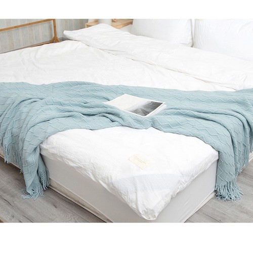 Large Soft Woven Cotton WaffleThrow Sofa Chair Bed Blanket With Tasseled Edging - Picture 39 of 46
