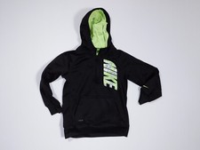 NIKE DRI-FIT Boys Black W Neon Lime Accents Hooded Sweatshirt Top Sz 6