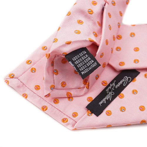 NWT $295 CESARE ATTOLINI Pink-Orange Woven Jacquard Dot Pattern Silk Tie - Picture 3 of 3