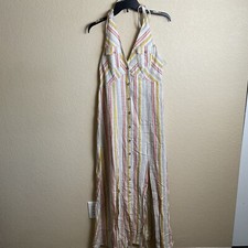 ASOS Womens 6 NWT Multicolor Striped Long Maxi Sleeveless Halter Top Buttons