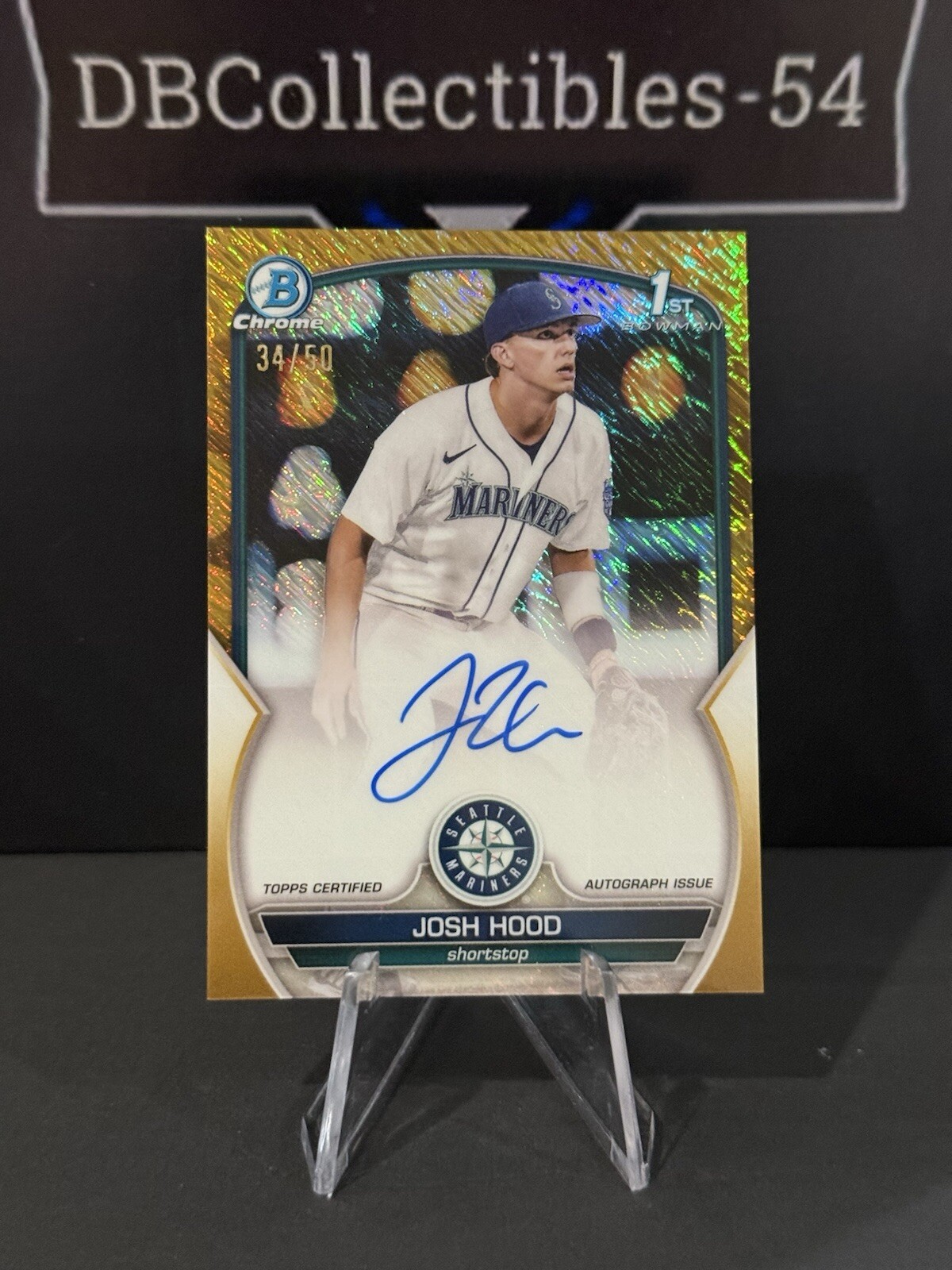 2023 Bowman Chrome Josh Hood 1st Gold Shimmer Auto 34/50 Seattle Mariners