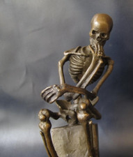 Vintage Bronze Skeleton Sculpture Statue MILO Marble Thinking  Deco Rare Decor.