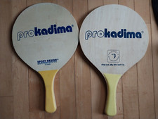 2Vintage Large Prokadima Sport Design Wooden Paddle Racket Ball Set Beach Tennis