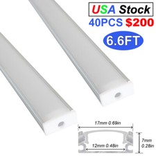 40 Pack 3.3/6.6FT Aluminum Channel for Led Strip Lights U Shape with Milky Cover