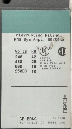 G.E. THED136125 DISYUNTOR HI-BREAK 125A 600VAC 3P ROTO - Imagen 3 de 10