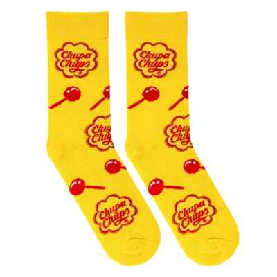 NEW Yellow Chupa Chups, Funny Novelty Socks, Fits Men's US 6-12