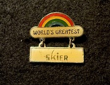 WORLDS GREATEST SKIER Ski Pin Novelty Humor Rainbow Souvenir Travel Funny Lapel