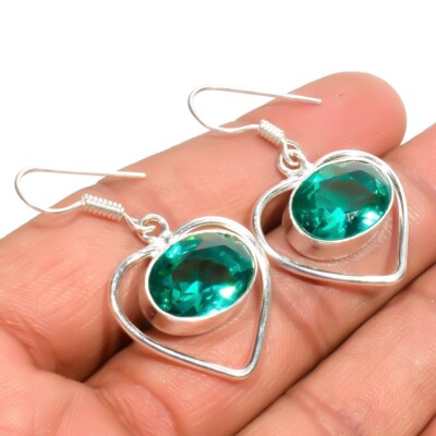 Blue Tourmaline Gemstone Handmade 925 Sterling Silver Jewelry Oval Earring 1.50''