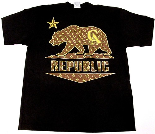 cali bear t-shirt california republic gold foil design tee adult