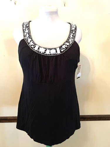 NWT Style & Co Women’s Black Tank Jeweled Neckline SIZE. LARGE - Picture 2 of 10