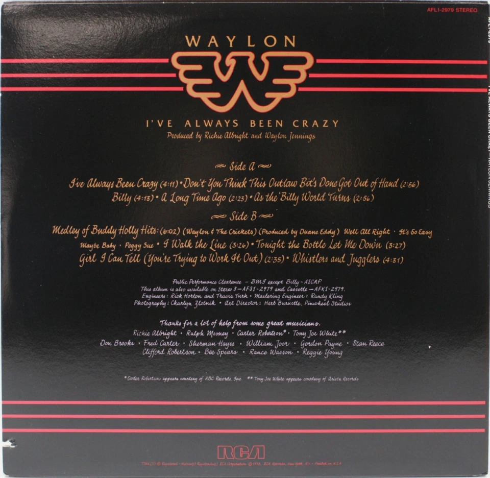 WAYLON JENNINGS I've Always Been Crazy NEW 1978 LP Country Vinyl Record RCA-2979 - Image 2 of 2