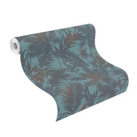 Vliestapete Rasch BläTter Dschungel TüRkis-Blau Kalahari 704143 (3,36€/1Qm)
