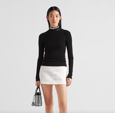 PRADA Black Triangle Crystal Detail Turtleneck Sweater Size PRADA Black Triangle Crystal Detail Turtleneck Sweater Size
