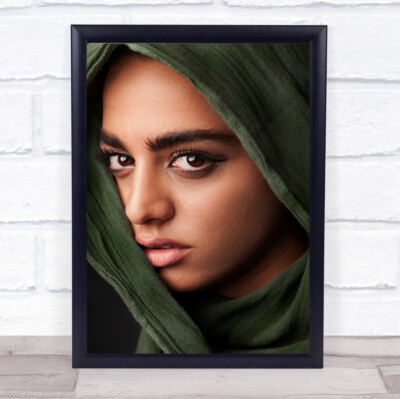 Schleier grünes Gesicht Frau Mädchen Model Augen Blick Wandbild Kunstdruck