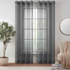 2pc Grommet 67"W x 63"L Polyester Sheer Gray Curtain Panel