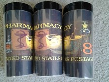 Set of 3 Vintage 1972 West Bend Thermo Serv US Postage Stamp PHARMACY Glasses
