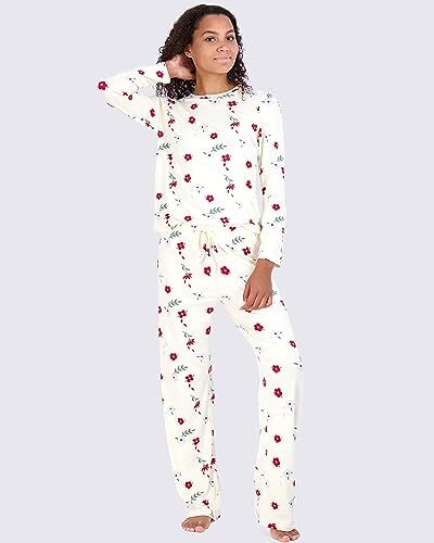 2 Pack: Women's Pajama Set - Choose from Large Long Sleeve Set J Navy & Beige - Zdjęcie 3 z 6