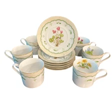 Georges Briard “Victorian Gardens” Set of 6 Porcelain Cups 2 1/2” 6oz & Saucers