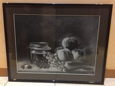 tableau V. Bisiaux nature morte craie / Pastel sur canson Ans 90 Vintage negatif