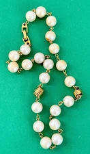 Signed Napier Gold Tone & Faux Pearls Necklace Vintage