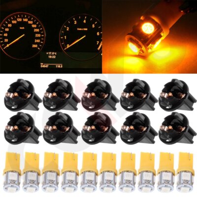 CCIYU 10-Pack Amber T10 194 LED Bulbs With Sockets - For Car Dashboard Gauge Cluster Lights