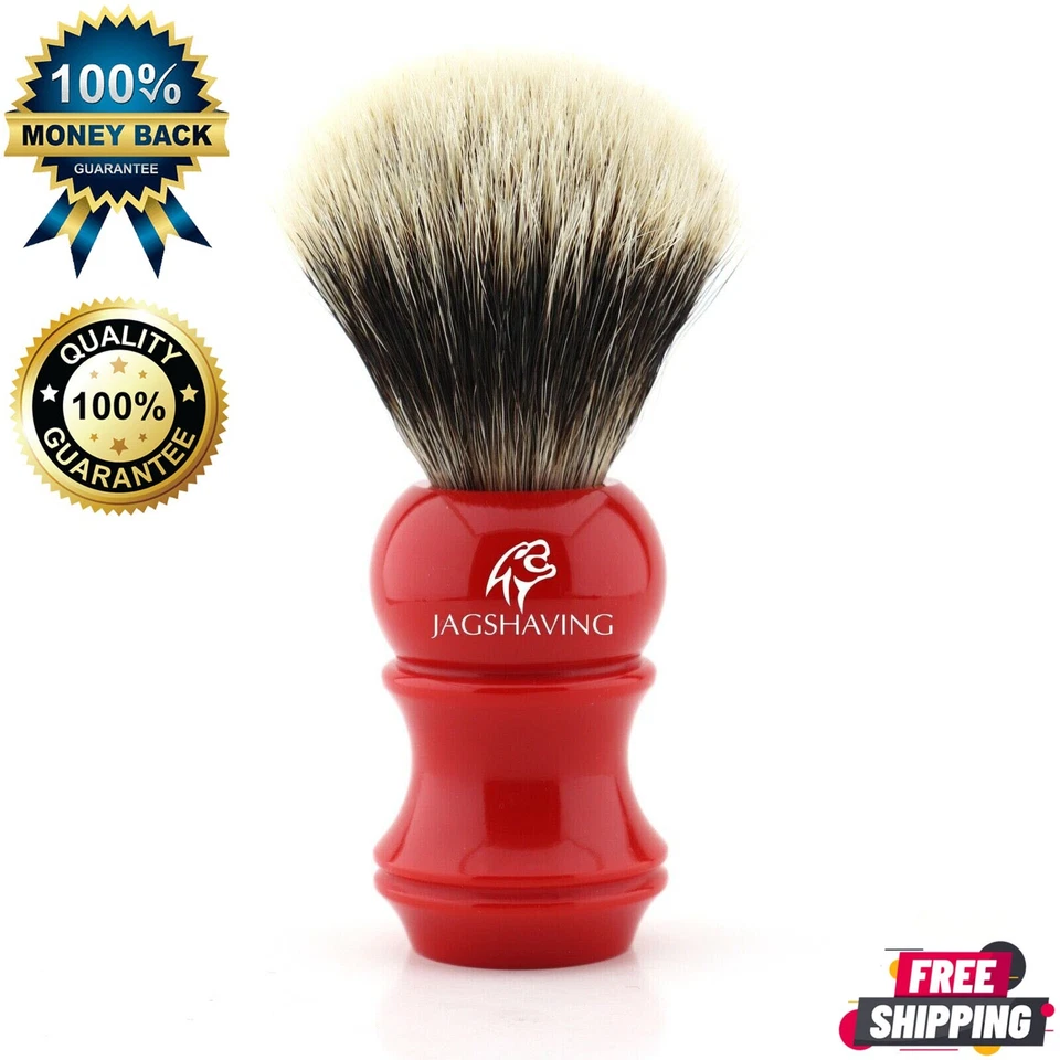 HARYALI LONDON Best Silvertip Badger Hair Shaving Brush with Red Color's Resin Handle