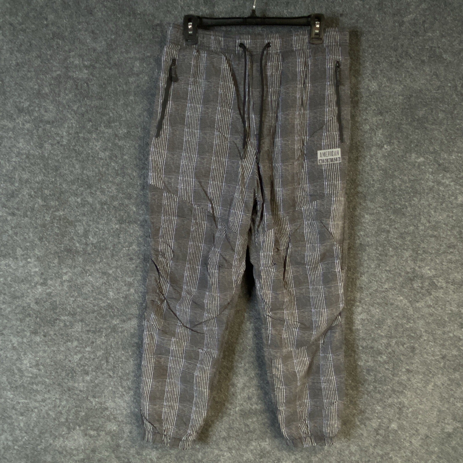Mens American Eagle Gray/Blue Plaid Joggers Size Medium EUC Adult