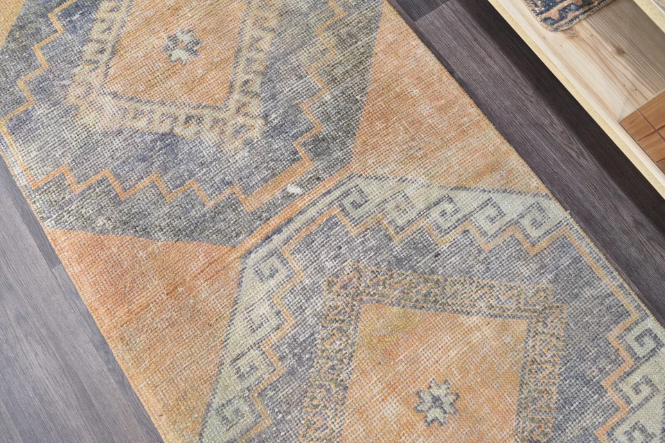 Vintage Turkish Runner Rug 3x10ft Wool Anatolian Handmade Hallway Oushak ORANGE - Image 4 of 4