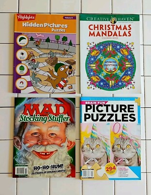 Kids Activity Coloring Puzzle Games Book Brain Picture Puzzles Christmas 4 Books