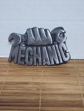vintage USA made MECHANIC belt buckle petwer Silver Tone trucker motorcycle