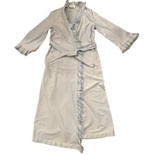 Vintage Women's Fleece Robe Housecoat Madison Avenue Long Blue Lace Ruffle Med