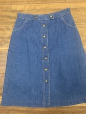 Vtg Fancy Props Blue Jean Denim Hi Waist Button Skirt 1970's Hippie Boho Sz S M