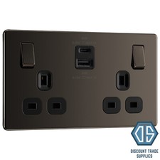 BG Nexus Black Nickel Screwless Flatplate Switches & Sockets Black Inserts 