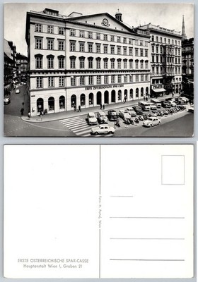 Vintage RPPC Vienna Austria Erste Spar-Casse Graben 21 1950s Street Scene Cars