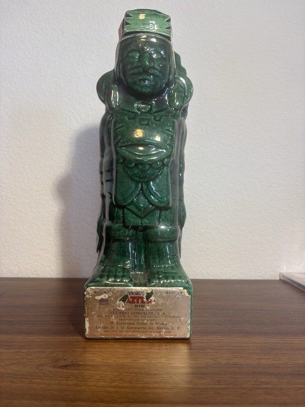 1970s Tequila Azteca green ceramic decanter bottle collectible